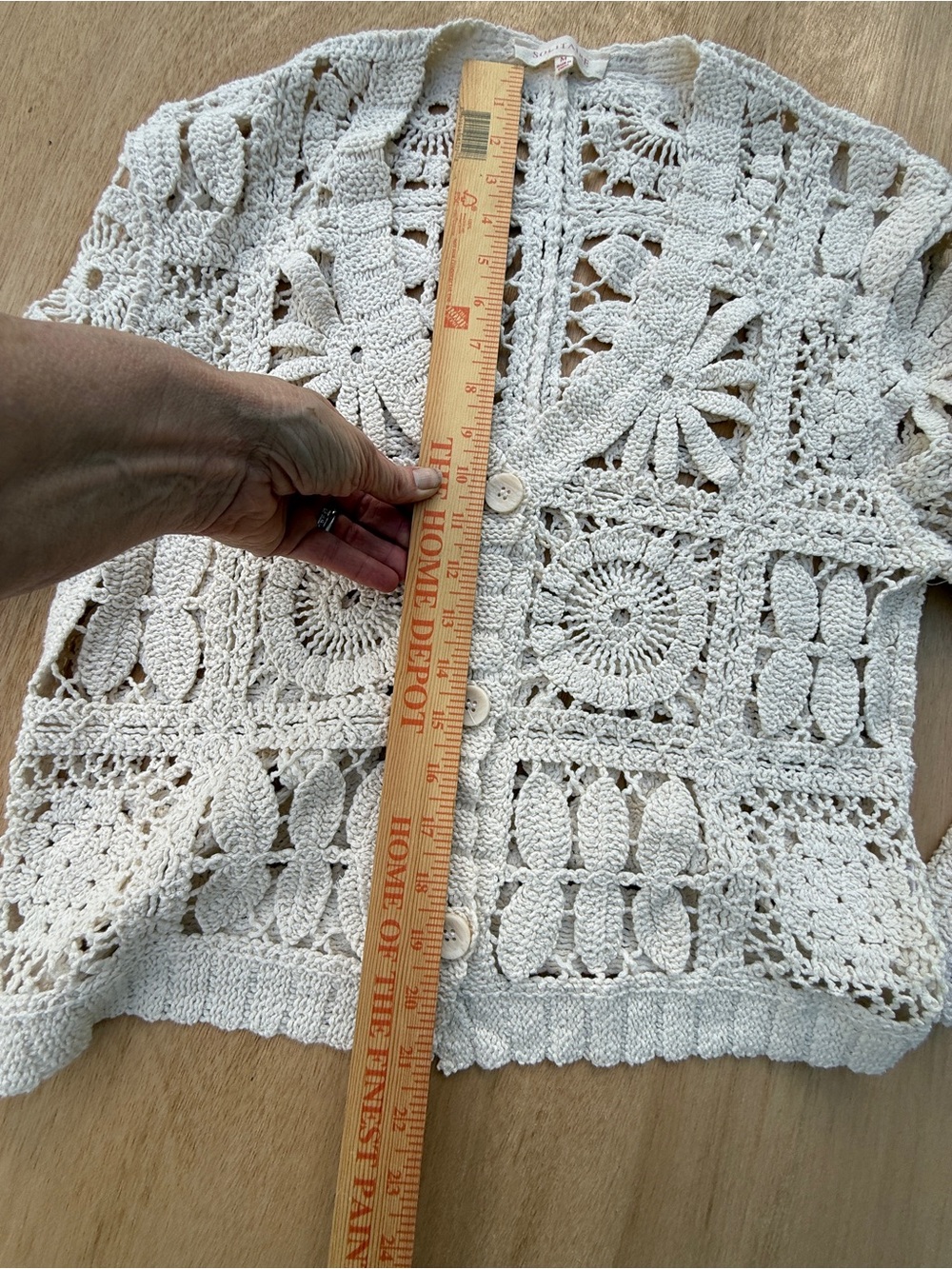 Solitaire Boho Crochet Ivory Cream Granny Square Cardigan Women’s M Cottagecore - Picture 8 of 9